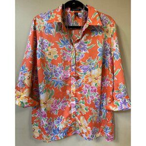 Ralph Lauren Womens Floral Button Down Cotton Blouse Size 16 Spring Tropical Sun